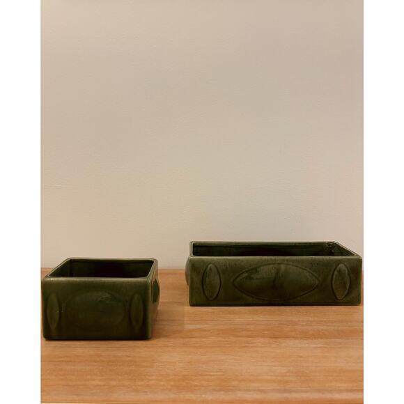 Vintage Haeger USA Green Rectangular Pottery Plantet Set - Picture 1 of 10